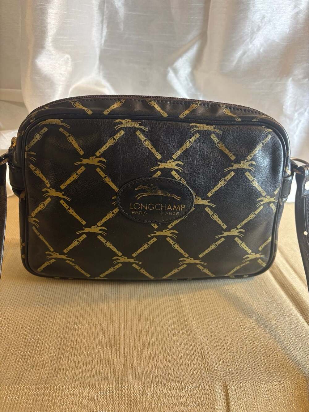 Vintage Longchamp Paris Monogram Horse Logo Crossbody Camera Bag